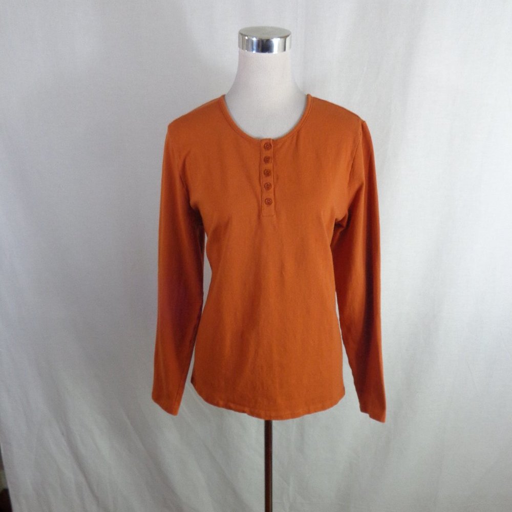 DENIM & CO. WOMEN'S PULL OVER SHIRT SZ L ORANGE.